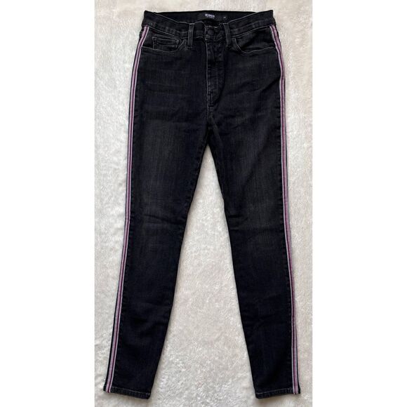Hudson Jeans Barbara High Rise Track Stripe Super Skinny Jeans in Dark Raven - Picture 14 of 16
